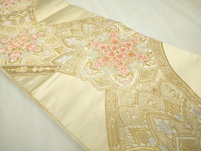 平和屋本店▼六通柄袋帯　唐織　更紗華紋　手先長尺　本金箔24Ｋ　正絹　逸品　DABI4752sf