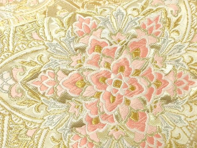 平和屋本店▼六通柄袋帯　唐織　更紗華紋　手先長尺　本金箔24Ｋ　正絹　逸品　DABI4752sf
