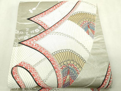 平和屋本店▼六通柄袋帯　九百錦　ホワイトゴールド箔　二丁箔　本金箔　正絹　逸品　DABI4753sf