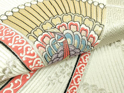 平和屋本店▼六通柄袋帯　九百錦　ホワイトゴールド箔　二丁箔　本金箔　正絹　逸品　DABI4753sf