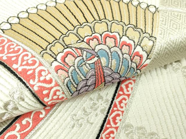 平和屋本店▼六通柄袋帯　九百錦　ホワイトゴールド箔　二丁箔　本金箔　正絹　逸品　DABI4753sf