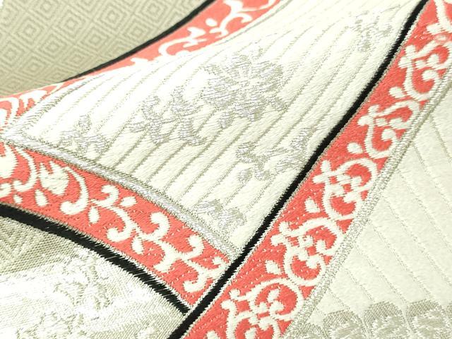 平和屋本店▼六通柄袋帯　九百錦　ホワイトゴールド箔　二丁箔　本金箔　正絹　逸品　DABI4753sf