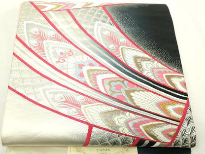 平和屋本店▼西陣　六通柄袋帯　孔雀羽文　純金箔　証紙付き　正絹　逸品　DABI4754sf