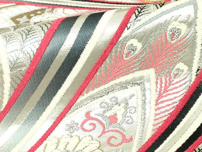 平和屋本店▼西陣　六通柄袋帯　孔雀羽文　純金箔　証紙付き　正絹　逸品　DABI4754sf