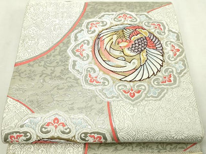 平和屋本店▼六通柄袋帯　唐織　孔雀花文　本金箔　二丁箔　正絹　逸品　DABI4756sf