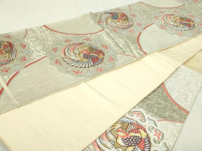 平和屋本店▼六通柄袋帯　唐織　孔雀花文　本金箔　二丁箔　正絹　逸品　DABI4756sf