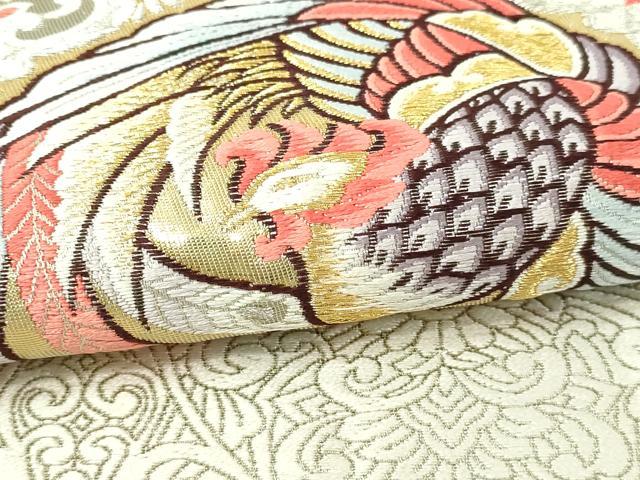 平和屋本店▼六通柄袋帯　唐織　孔雀花文　本金箔　二丁箔　正絹　逸品　DABI4756sf