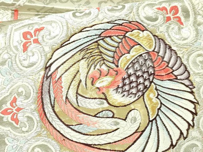 平和屋本店▼六通柄袋帯　唐織　孔雀花文　本金箔　二丁箔　正絹　逸品　DABI4756sf
