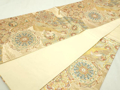 平和屋本店▼六通柄袋帯　唐織錦　鳳凰正倉院花文　本金箔　正絹　逸品　DABI4763sf