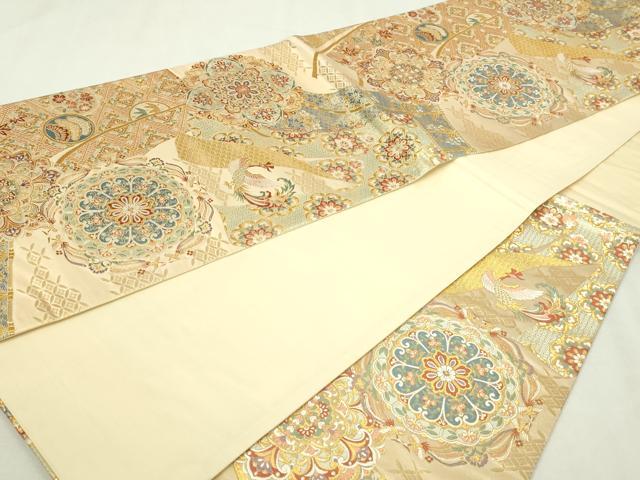 平和屋本店▼六通柄袋帯　唐織錦　鳳凰正倉院花文　本金箔　正絹　逸品　DABI4763sf