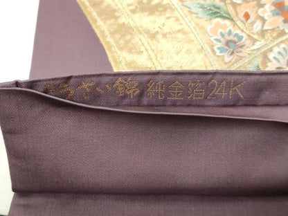 平和屋本店▼六通柄袋帯　唐織　こうさい錦　更紗孔雀花文　純金箔24Ｋ　正絹　逸品　DABI4764sf