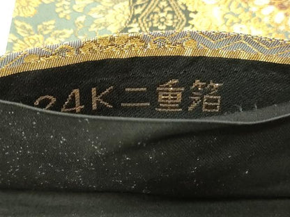 平和屋本店▼六通柄袋帯　正倉院花唐草文　黒地　24ｋ二重箔　正絹　逸品　DABI4765sf