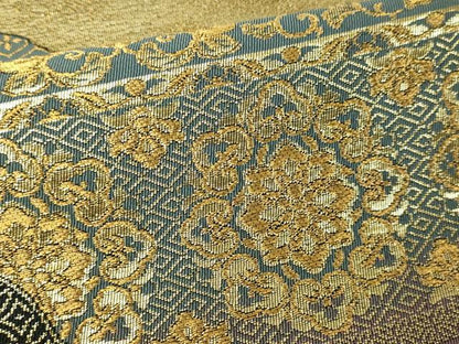 平和屋本店▼六通柄袋帯　正倉院花唐草文　黒地　24ｋ二重箔　正絹　逸品　DABI4765sf