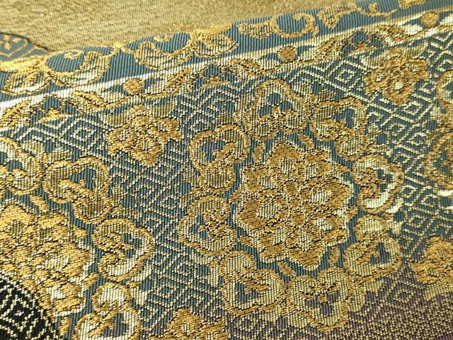 平和屋本店▼六通柄袋帯　正倉院花唐草文　黒地　24ｋ二重箔　正絹　逸品　DABI4765sf