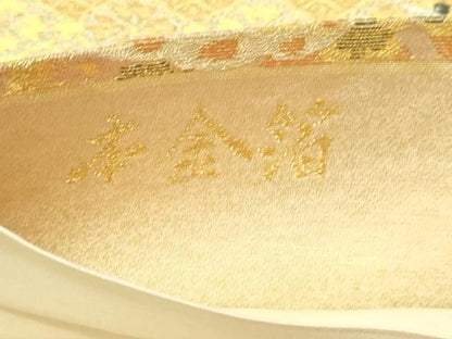 平和屋本店▼六通柄袋帯　刺宝蓁鳥文　本金箔　正絹　逸品　DABI4767sf
