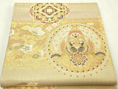 平和屋本店▼六通柄袋帯　刺宝蓁鳥文　本金箔　正絹　逸品　DABI4767sf