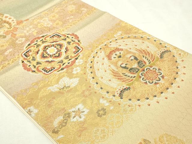 平和屋本店▼六通柄袋帯　刺宝蓁鳥文　本金箔　正絹　逸品　DABI4767sf