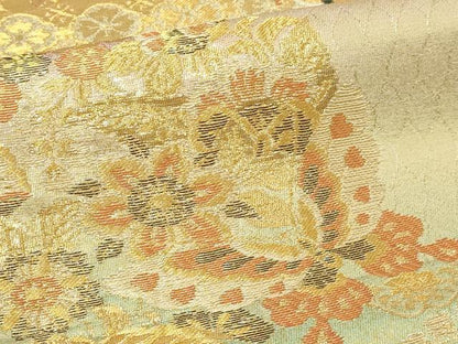 平和屋本店▼六通柄袋帯　刺宝蓁鳥文　本金箔　正絹　逸品　DABI4767sf