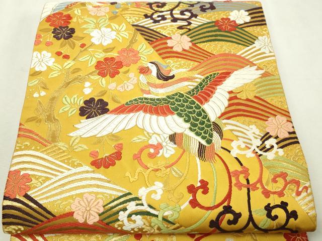 平和屋本店▼六通柄袋帯　唐織　慶長鳳凰花文　本金箔　正絹　逸品　DABI4768sf