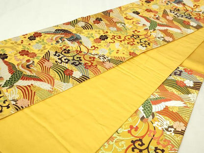 平和屋本店▼六通柄袋帯　唐織　慶長鳳凰花文　本金箔　正絹　逸品　DABI4768sf