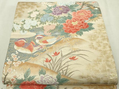 平和屋本店▼六通柄袋帯　唐織　花鳥文　本金箔　正絹　逸品　DABI4769sf