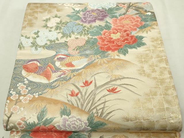 平和屋本店▼六通柄袋帯　唐織　花鳥文　本金箔　正絹　逸品　DABI4769sf