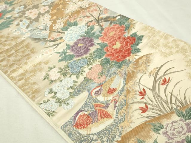 平和屋本店▼六通柄袋帯　唐織　花鳥文　本金箔　正絹　逸品　DABI4769sf