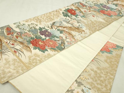 平和屋本店▼六通柄袋帯　唐織　花鳥文　本金箔　正絹　逸品　DABI4769sf