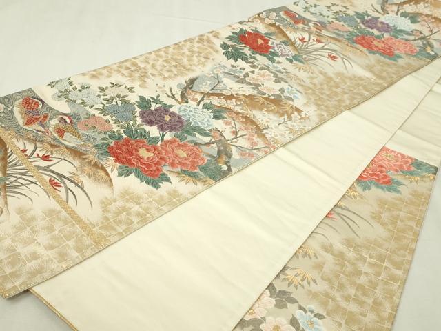 平和屋本店▼六通柄袋帯　唐織　花鳥文　本金箔　正絹　逸品　DABI4769sf