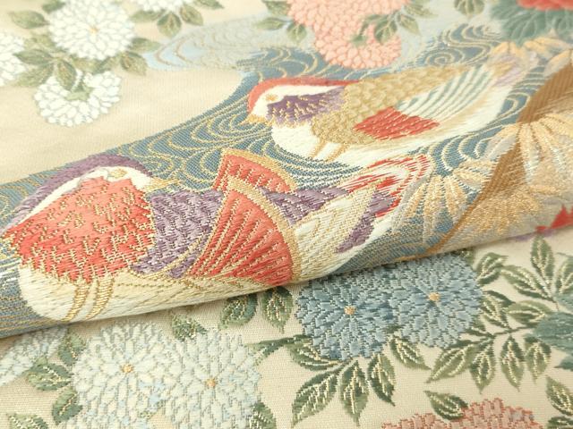 平和屋本店▼六通柄袋帯　唐織　花鳥文　本金箔　正絹　逸品　DABI4769sf