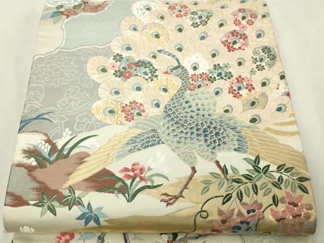 平和屋本店▼六通柄袋帯　唐織　九百錦　孔雀花文　純金箔24Ｋ　正絹　逸品　DABI4771sf