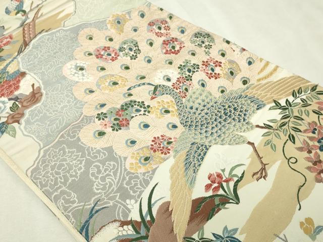 平和屋本店▼六通柄袋帯　唐織　九百錦　孔雀花文　純金箔24Ｋ　正絹　逸品　DABI4771sf