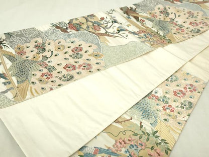 平和屋本店▼六通柄袋帯　唐織　九百錦　孔雀花文　純金箔24Ｋ　正絹　逸品　DABI4771sf