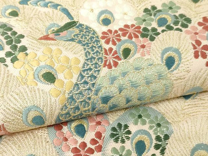 平和屋本店▼六通柄袋帯　唐織　九百錦　孔雀花文　純金箔24Ｋ　正絹　逸品　DABI4771sf