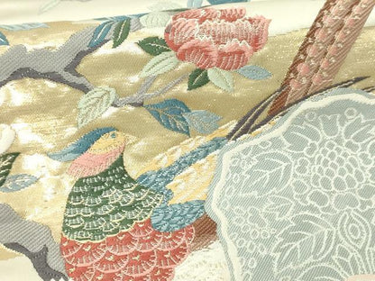 平和屋本店▼六通柄袋帯　唐織　九百錦　孔雀花文　純金箔24Ｋ　正絹　逸品　DABI4771sf