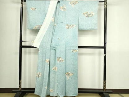 平和屋着物▽上質な小紋　単衣　型染め　地紙花唐草文　正絹　逸品　DABI4775sf