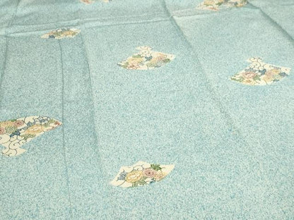 平和屋着物▽上質な小紋　単衣　型染め　地紙花唐草文　正絹　逸品　DABI4775sf