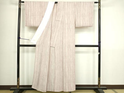 平和屋着物▽上質な小紋　単衣　縞　鬼しぼ縮緬　正絹　逸品　DABI4776sf