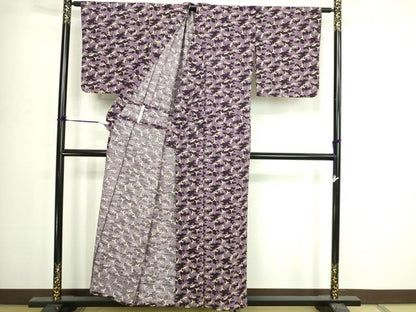 平和屋着物▽上質な小紋　単衣　飛鶴文　交織　逸品　DABI4780