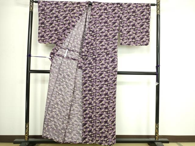 平和屋着物▽上質な小紋　単衣　飛鶴文　交織　逸品　DABI4780