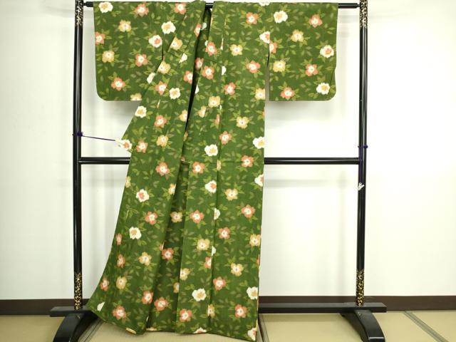 平和屋着物▽上質な紬　単衣　草花文　正絹　逸品　DABI4781sf