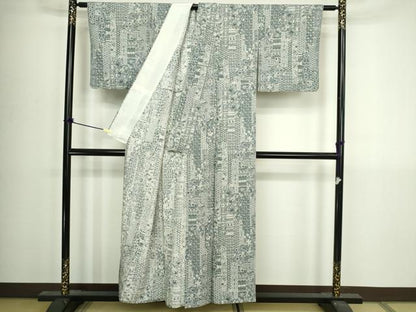 平和屋着物▽上質な小紋　単衣　更紗花文　正絹　逸品　DABI4782sf