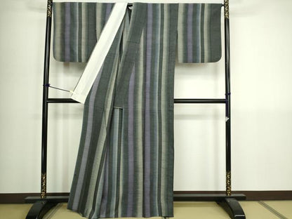 平和屋着物▽上質な紬　単衣　間道　100亀甲　正絹　逸品　DABI4784sf