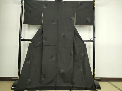 平和屋着物▽本塩沢　単衣　間道　ロング丈　正絹　逸品　DABI4791sf