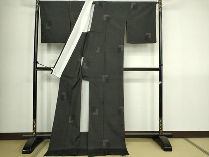 平和屋着物▽本塩沢　単衣　間道　ロング丈　正絹　逸品　DABI4791sf