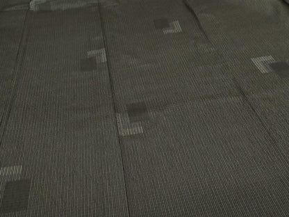 平和屋着物▽本塩沢　単衣　間道　ロング丈　正絹　逸品　DABI4791sf