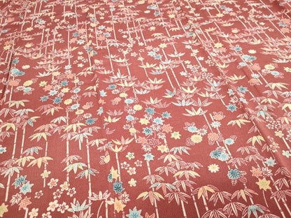 平和屋着物▽上質な小紋　単衣　型染め　笹竹文　鬼しぼ縮緬　正絹　逸品　DABI4792sf