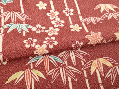 平和屋着物▽上質な小紋　単衣　型染め　笹竹文　鬼しぼ縮緬　正絹　逸品　DABI4792sf