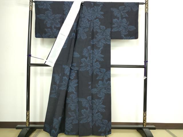 平和屋着物▽結城紬　単衣　舞花文　正絹　逸品　DABI4795sf