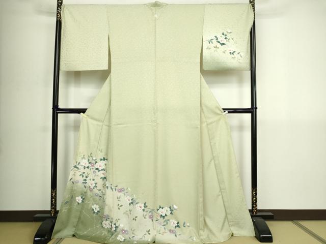 平和屋着物▽訪問着　単衣　友禅　枝花文　暈し染め　ロング丈　正絹　逸品　DABI4800sf